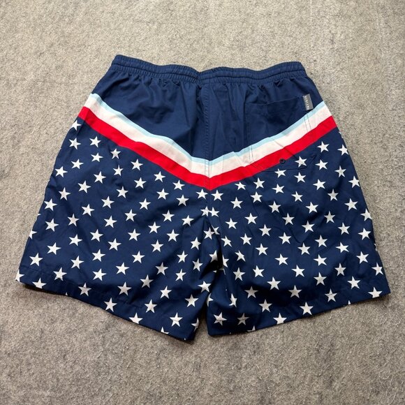 Burlebo Swim Trunks Men XL Blue White Red Patriotic Flag Print Stretch 7" - Picture 9 of 16